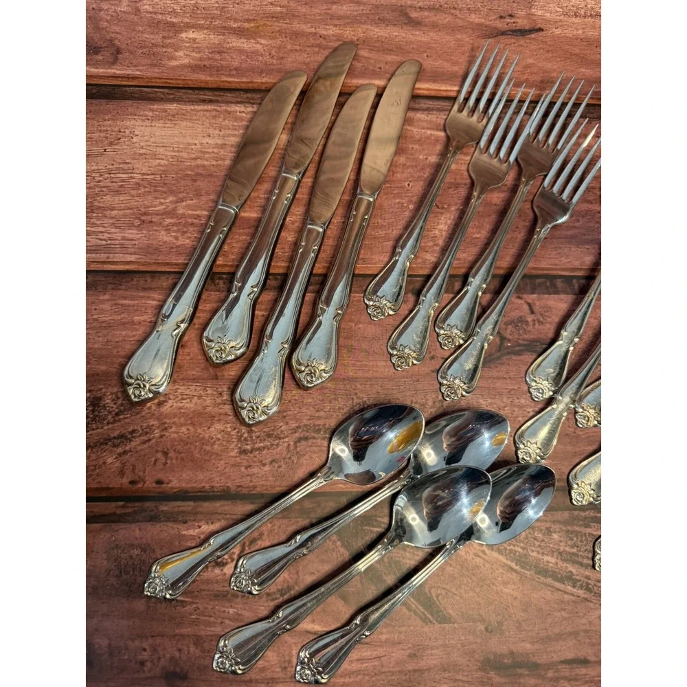 Oneida Arbor Rose True Rose Rogers Stainless Forks Spoons Knives Mixed Lot 17 Pc